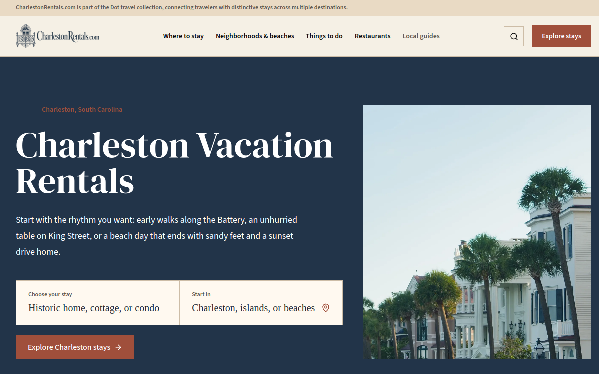Charleston Rentals website preview