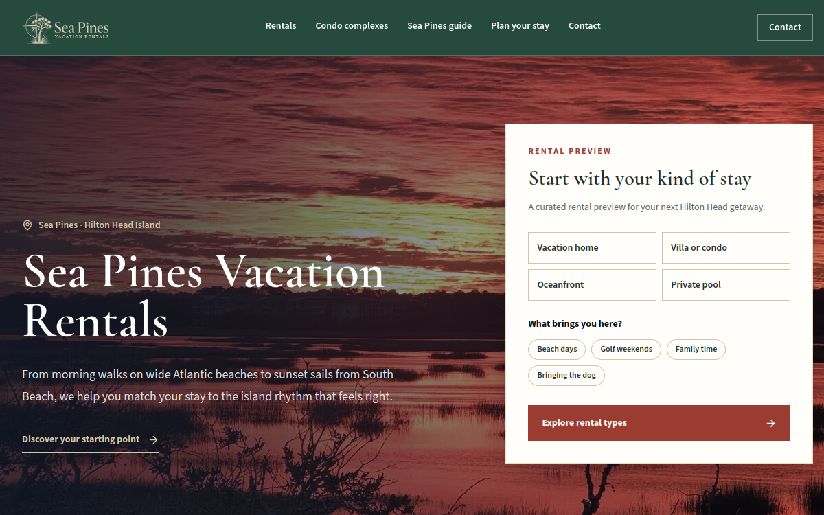 Sea Pines Vacation Rentals website preview